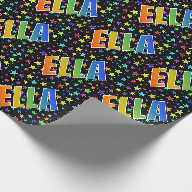 Papier Cadeau Prénom arc-en-ciel "ELLA" + Stars (Coin)