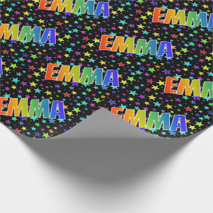 Papier Cadeau Prénom arc-en-ciel "EMMA" + Stars