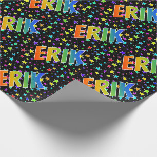 Papier Cadeau Prénom Arc-en-ciel "ERIK" + Étoiles