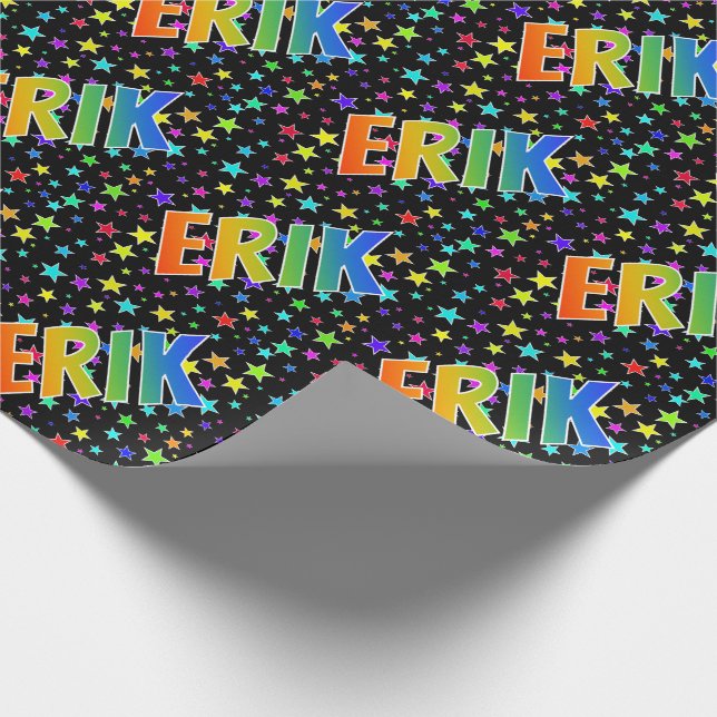Papier Cadeau Prénom Arc-en-ciel "ERIK" + Étoiles (Coin)