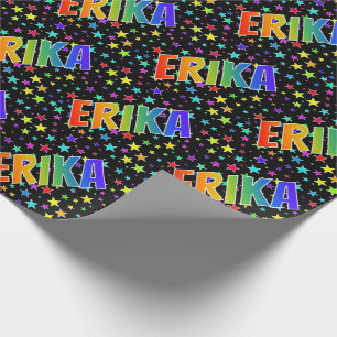 Papier Cadeau Prénom arc-en-ciel "ERIKA" + Étoiles