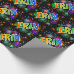 Papier Cadeau Prénom arc-en-ciel "ERIN" + Feux d'artifice