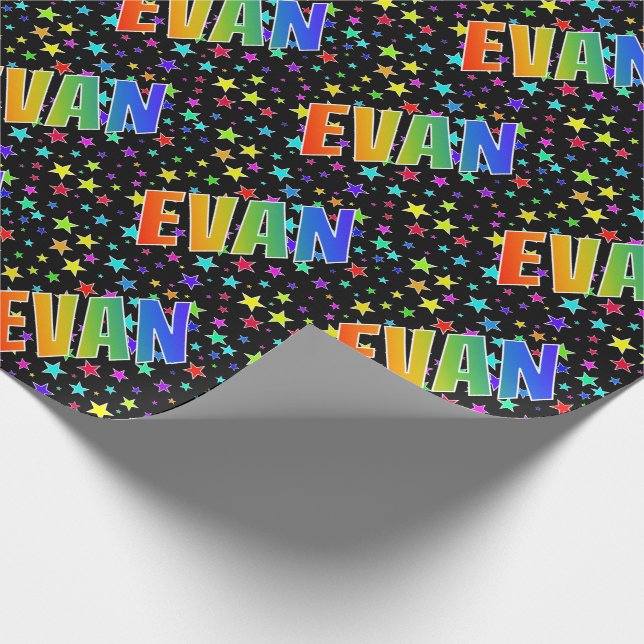 Papier Cadeau Prénom arc-en-ciel "EVAN" + Stars (Coin)