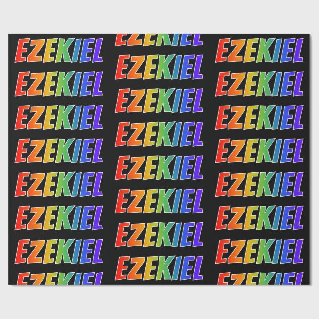 Papier Cadeau Prénom arc-en-ciel "EZEKIEL"; Amusant et Coloré (Plat)
