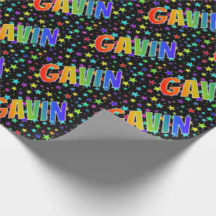 Papier Cadeau Prénom Arc-en-ciel "GAVIN" + Étoiles