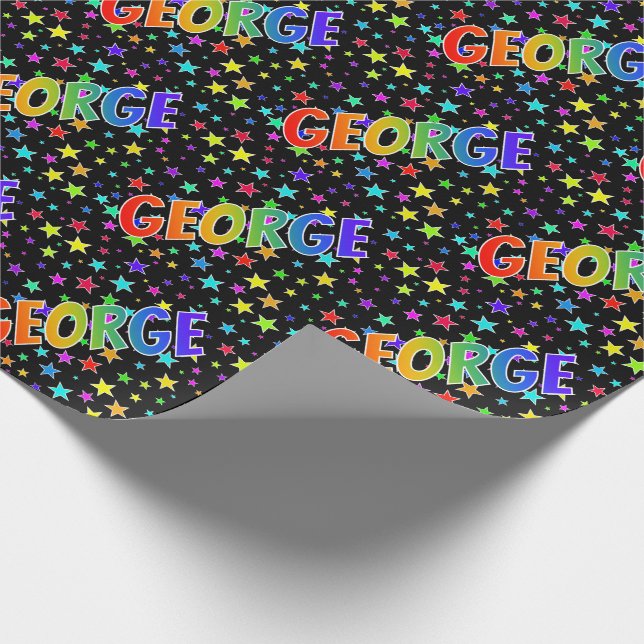 Papier Cadeau Prénom arc-en-ciel "GEORGE" + Étoiles (Coin)