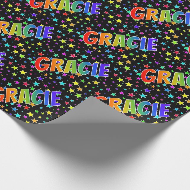 Papier Cadeau Prénom arc-en-ciel "GRACIE" + Étoiles (Coin)