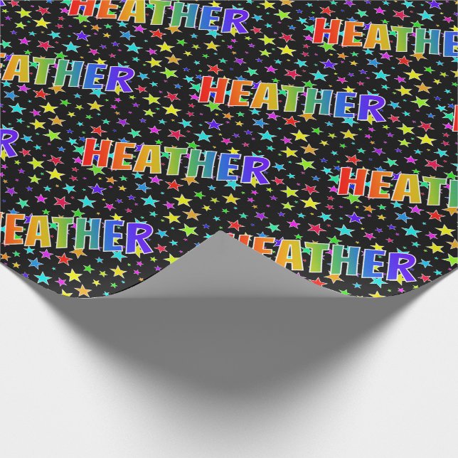 Papier Cadeau Prénom arc-en-ciel "HEATHER" + Stars (Coin)