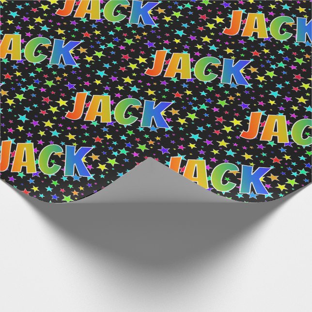 Papier Cadeau Prénom arc-en-ciel "JACK" + Stars (Coin)