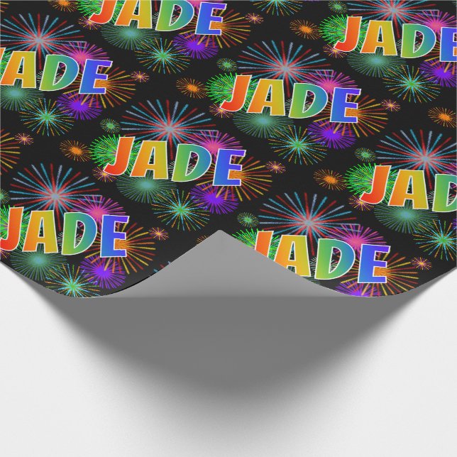 Papier Cadeau Prénom Arc-en-ciel "JADE" + Feu d'artifice (Coin)