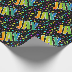 Papier Cadeau Prénom arc-en-ciel "JAY" + Stars