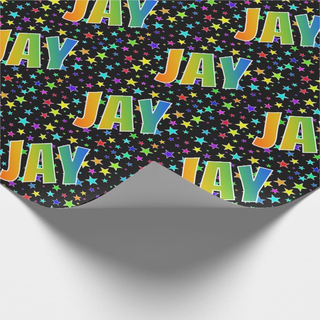 Papier Cadeau Prénom arc-en-ciel "JAY" + Stars (Coin)