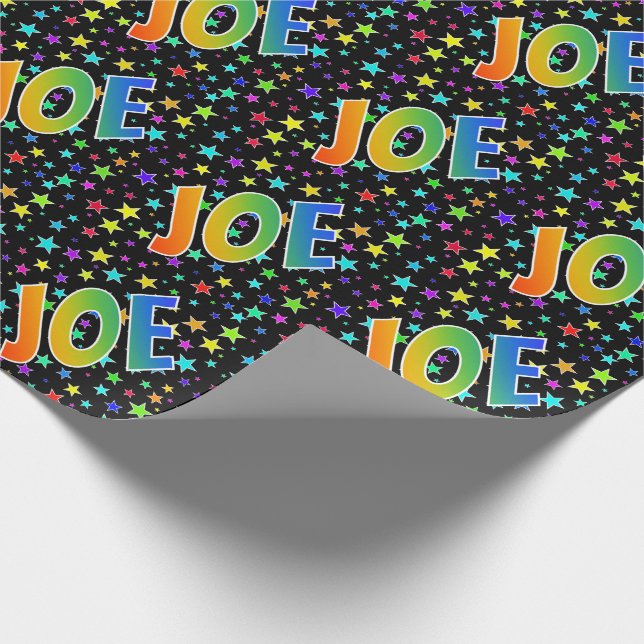 Papier Cadeau Prénom Arc-en-ciel "JOE" + Étoiles (Coin)