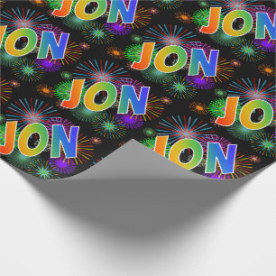 Papier Cadeau Prénom arc-en-ciel "JON" + Fireworks