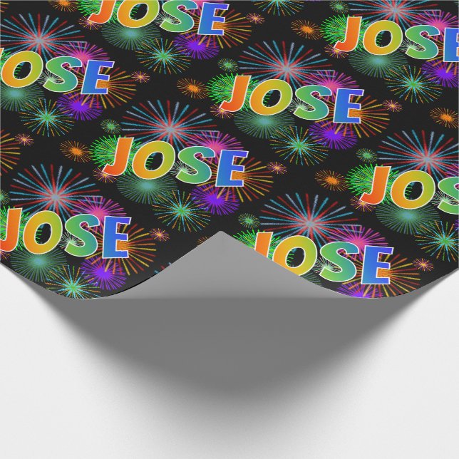 Papier Cadeau Prénom arc-en-ciel "JOSE" + Fireworks (Coin)
