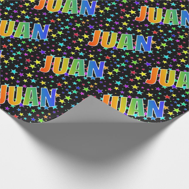 Papier Cadeau Prénom arc-en-ciel "JUAN" + Stars (Coin)