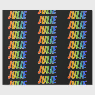 Papier Cadeau Prénom arc-en-ciel "JULIE"; Amusant et coloré