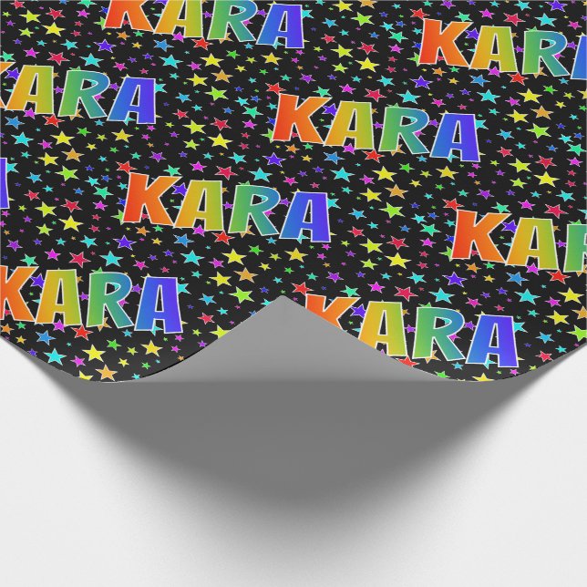 Papier Cadeau Prénom arc-en-ciel "KARA" + Stars (Coin)
