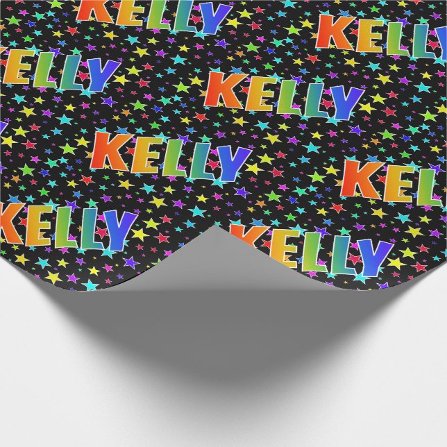 Papier Cadeau Prénom arc-en-ciel "KELLY" + Stars (Coin)