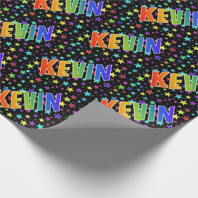 Papier Cadeau Prénom arc-en-ciel "KEVIN" + Stars (Coin)