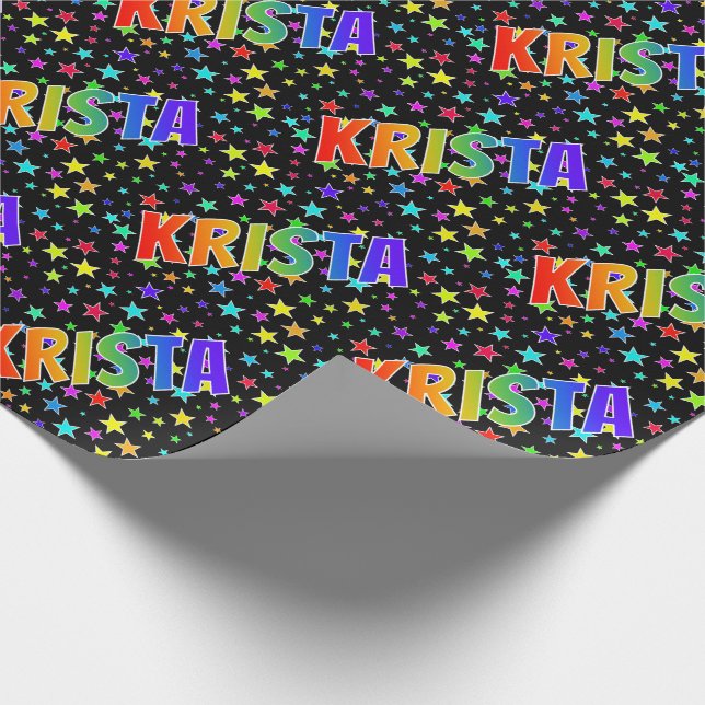 Papier Cadeau Prénom arc-en-ciel "KRISTA" + Stars (Coin)