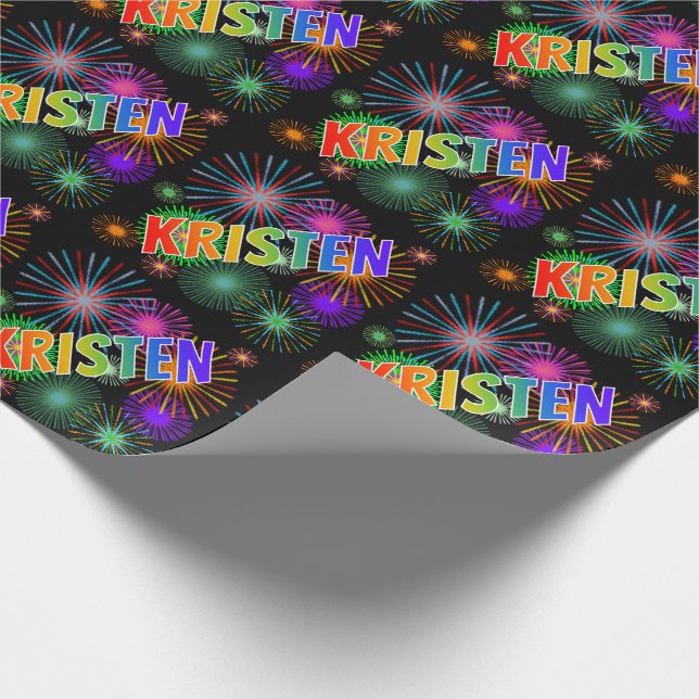 Papier Cadeau Prénom arc-en-ciel "KRISTEN" + Feu d'artifice (Coin)