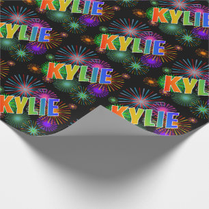 Papier Cadeau Prénom arc-en-ciel "KYLIE" + Feux d'artifice