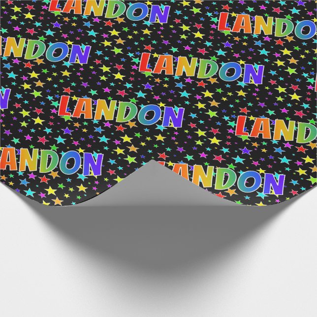 Papier Cadeau Prénom Arc-en-ciel "LANDON" + Étoiles (Coin)