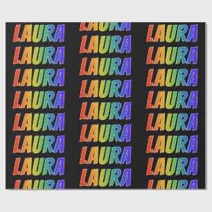 Papier Cadeau Prénom arc-en-ciel "LAURA"; Amusant et coloré