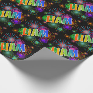 Papier Cadeau Prénom arc-en-ciel "LIAM" + Fireworks