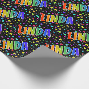 Papier Cadeau Prénom arc-en-ciel "LINDA" + Stars