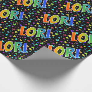 Papier Cadeau Prénom arc-en-ciel "LORI" + Étoiles
