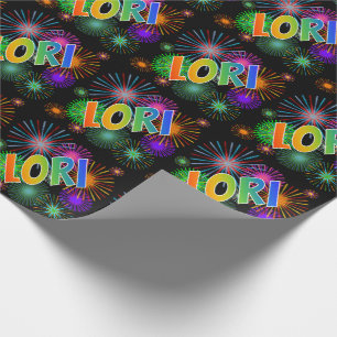 Papier Cadeau Prénom arc-en-ciel "LORI" + Feu d'artifice