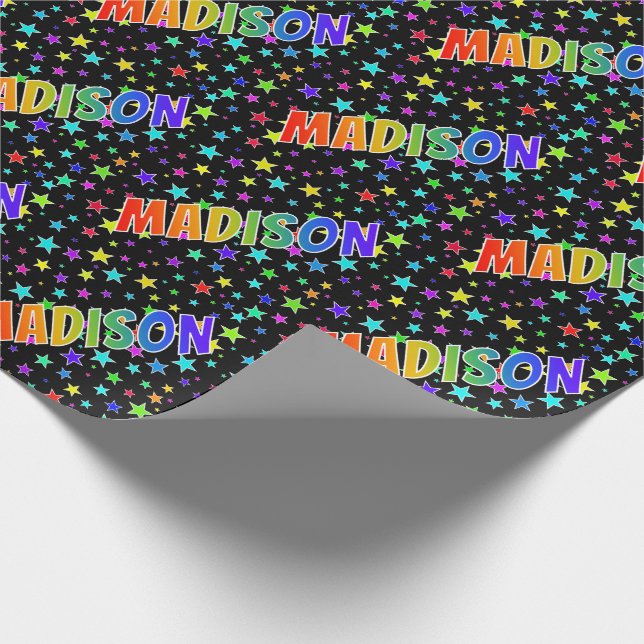 Papier Cadeau Prénom Arc-en-ciel "MADISON" + Étoiles (Coin)