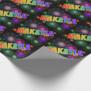 Papier Cadeau Prénom Arc-en-ciel "MAKAYLA" + Feu d'artifice
