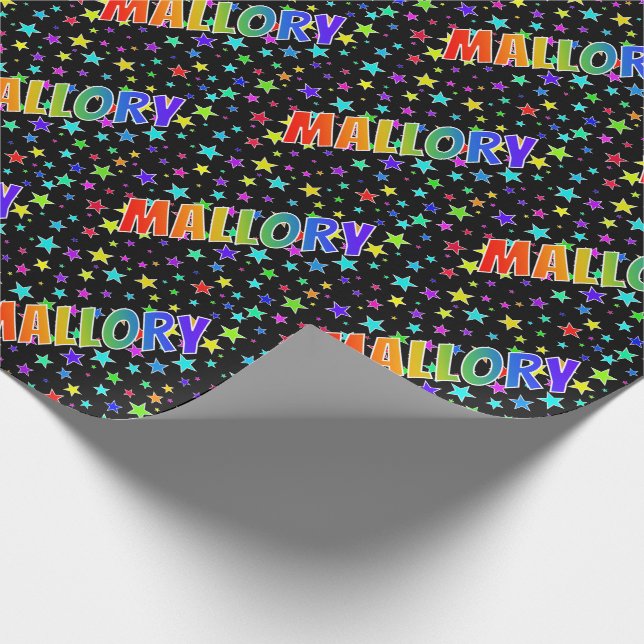 Papier Cadeau Prénom Arc-en-ciel "MALLORY" + Étoiles (Coin)