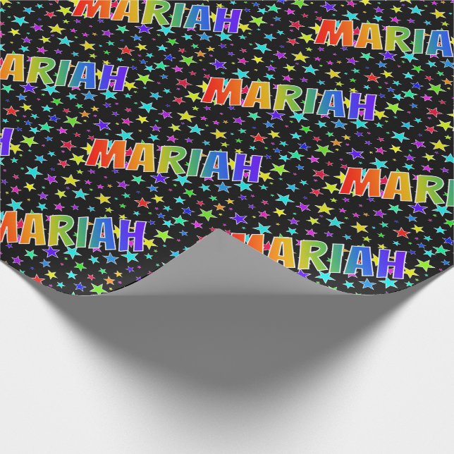 Papier Cadeau Prénom arc-en-ciel "MARIAH" + Étoiles (Coin)
