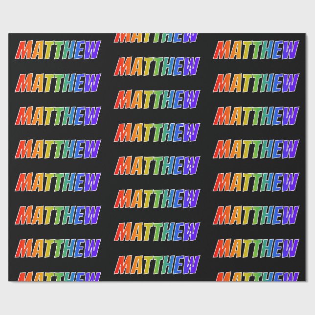 Papier Cadeau Prénom arc-en-ciel "MATTHEW"; Amusant et Coloré (Plat)