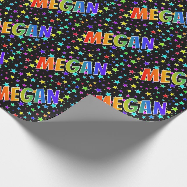 Papier Cadeau Prénom arc-en-ciel "MEGAN" + Étoiles (Coin)