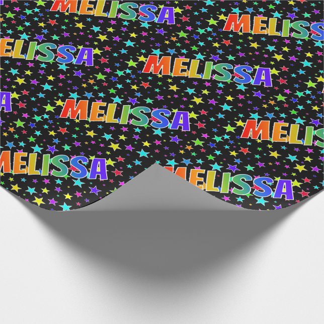 Papier Cadeau Prénom arc-en-ciel "MELISSA" + Étoiles (Coin)