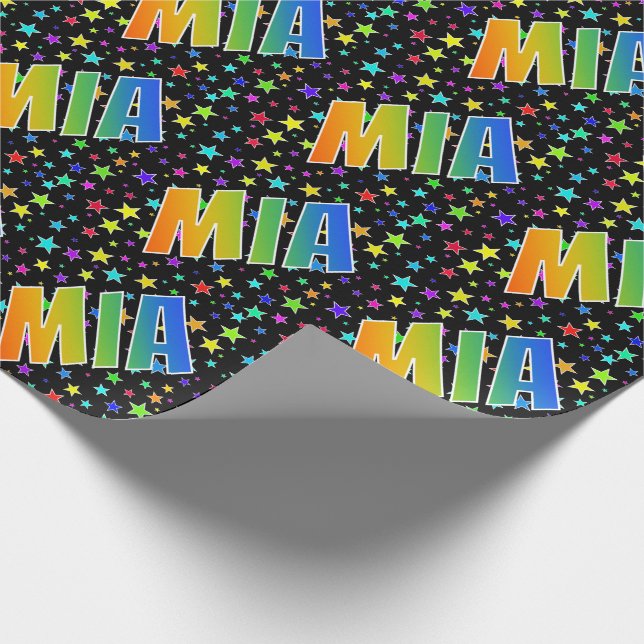 Papier Cadeau Prénom arc-en-ciel "MIA" + Stars (Coin)