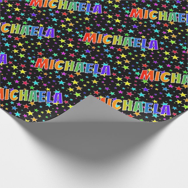 Papier Cadeau Prénom arc-en-ciel "MICHAELA" + Étoiles (Coin)