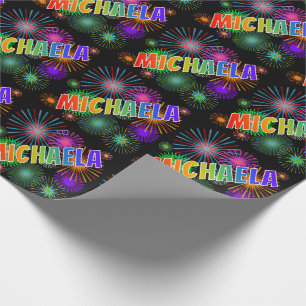 Papier Cadeau Prénom arc-en-ciel "MICHAELA" + Feu d'artifice
