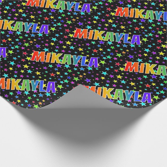 Papier Cadeau Prénom Arc-en-ciel "MIKAYLA" + Étoiles (Coin)