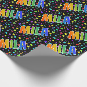 Papier Cadeau Prénom arc-en-ciel "MILA" + Stars