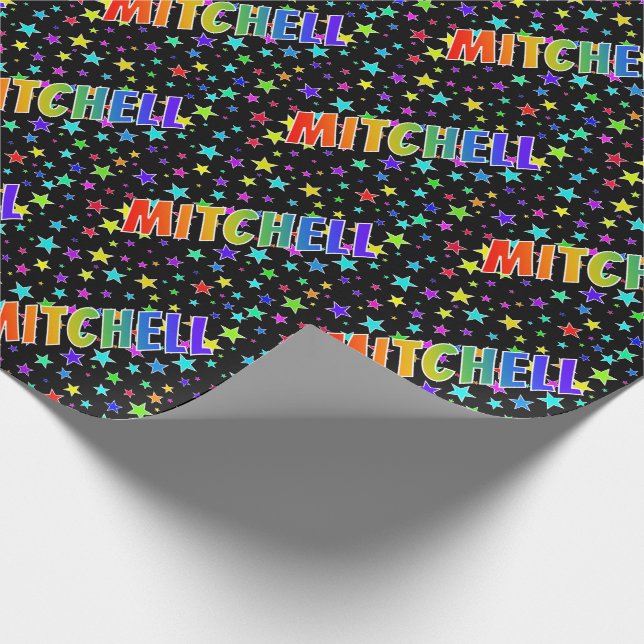 Papier Cadeau Prénom Arc-en-ciel "MITCHELL" + Étoiles (Coin)