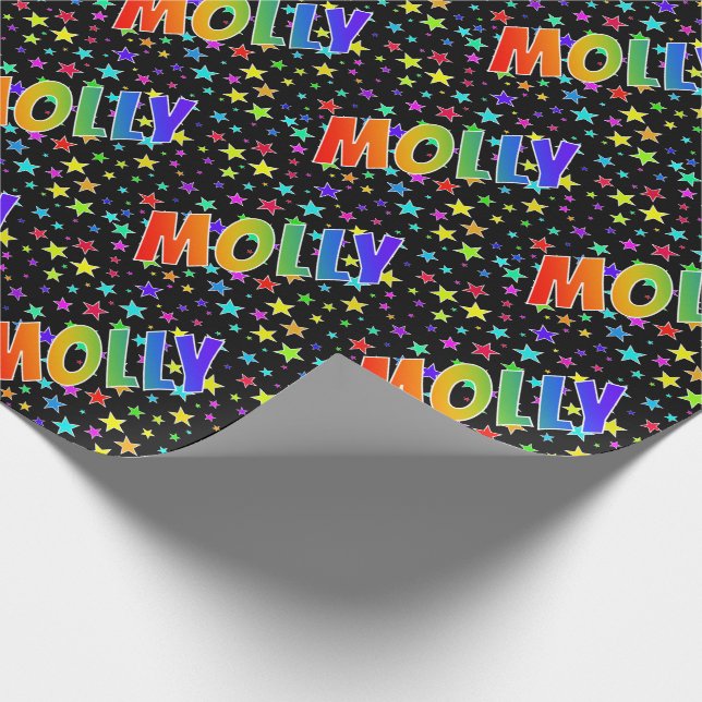 Papier Cadeau Prénom arc-en-ciel "MOLLY" + Étoiles (Coin)