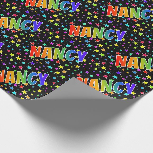 Papier Cadeau Prénom Arc-en-ciel "NANCY" + Étoiles (Coin)