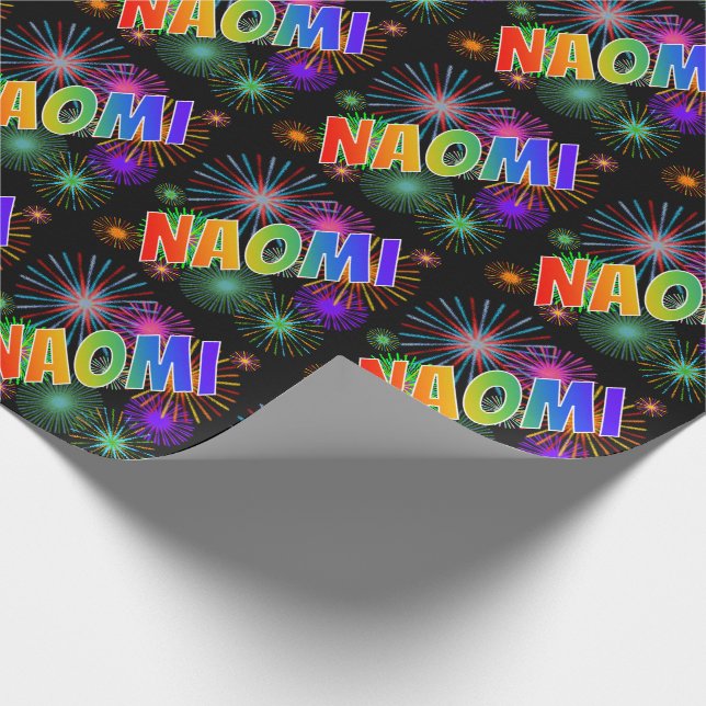 Papier Cadeau Prénom arc-en-ciel "NAOMI" + Fireworks (Coin)