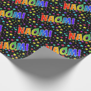 Papier Cadeau Prénom arc-en-ciel "NAOMI" + Stars